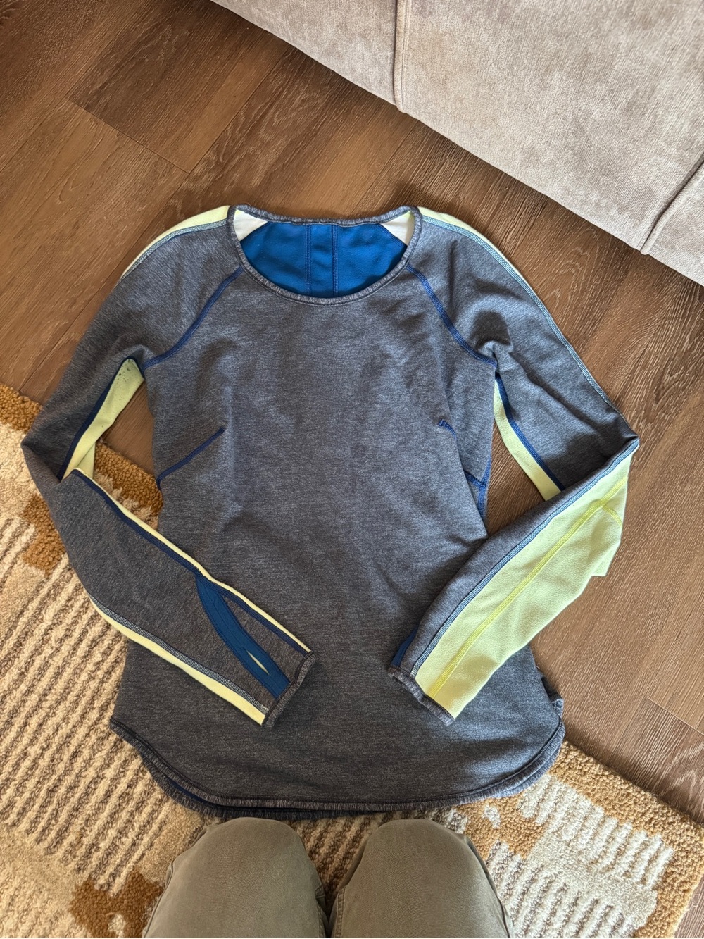 lululemon athletica Gray Long-Sleeve Top with Lime Accents